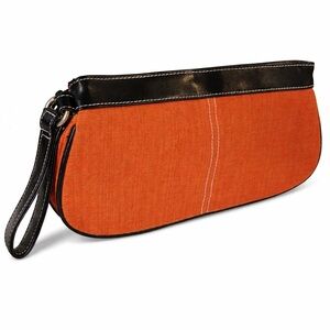 Victoria’s Secret Orange Black Wristlet Clutch Phone Wallet Zip Pouch NWT